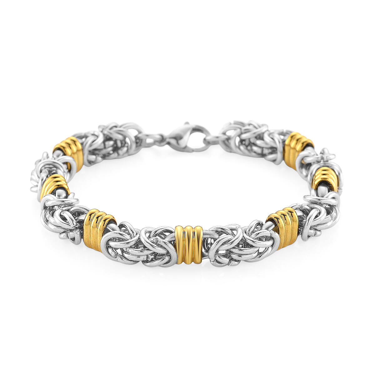EverTrue Fashionable Two-Tone Byzantine Chain Bracelet in ION Plated YG and Stainless Steel (8.00 In) image number 0