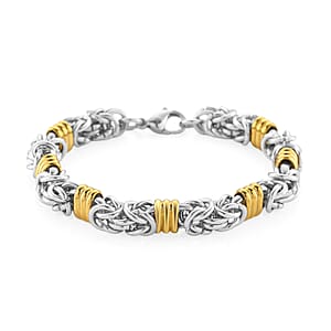 EverTrue Fashionable Two-Tone Byzantine Chain Bracelet in ION Plated YG and Stainless Steel (8.00 In)