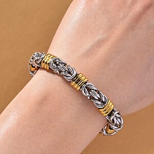 EverTrue Fashionable Two-Tone Byzantine Chain Bracelet in ION Plated YG and Stainless Steel (8.00-9.5In)