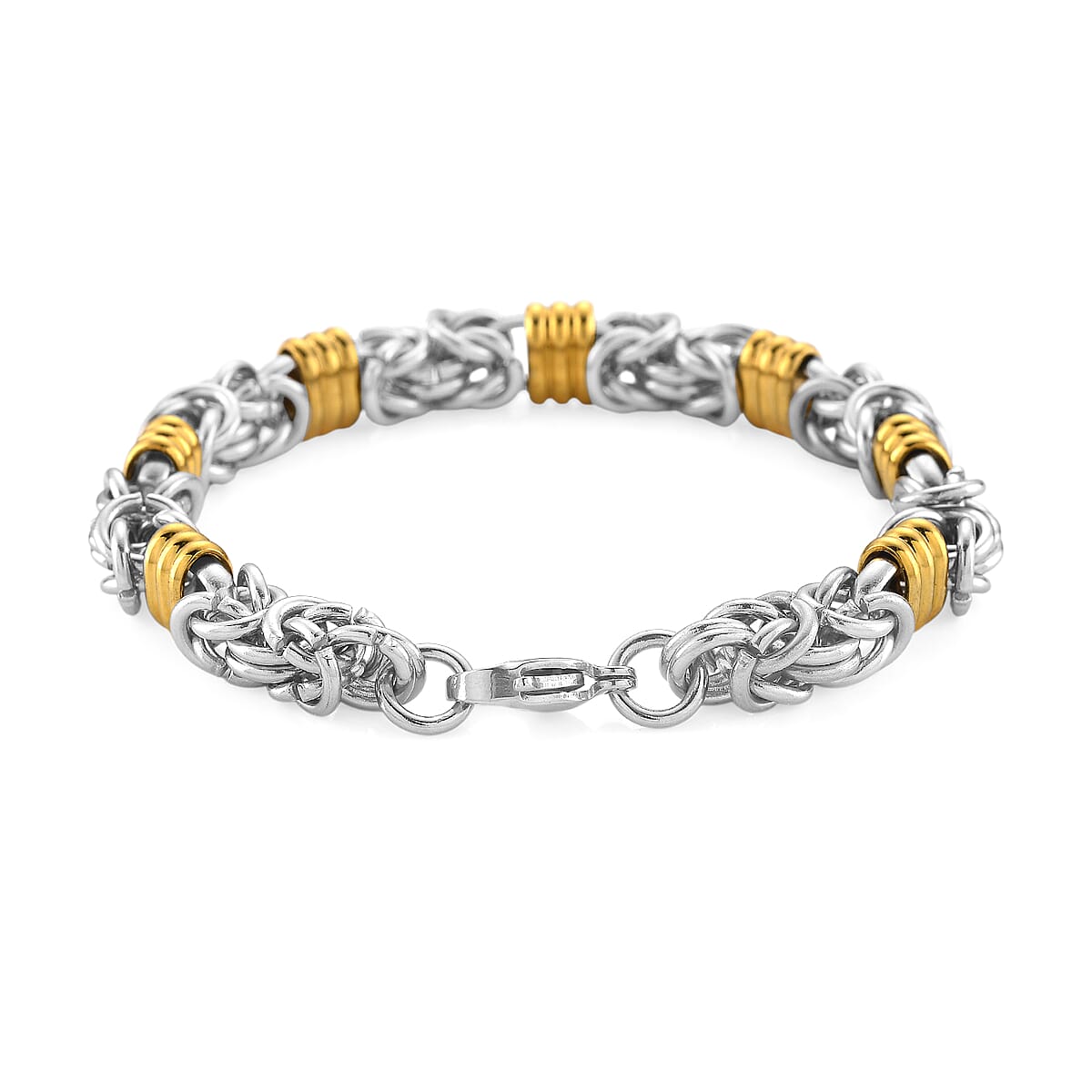EverTrue Fashionable Two-Tone Byzantine Chain Bracelet in ION Plated YG and Stainless Steel (8.00 In) image number 2