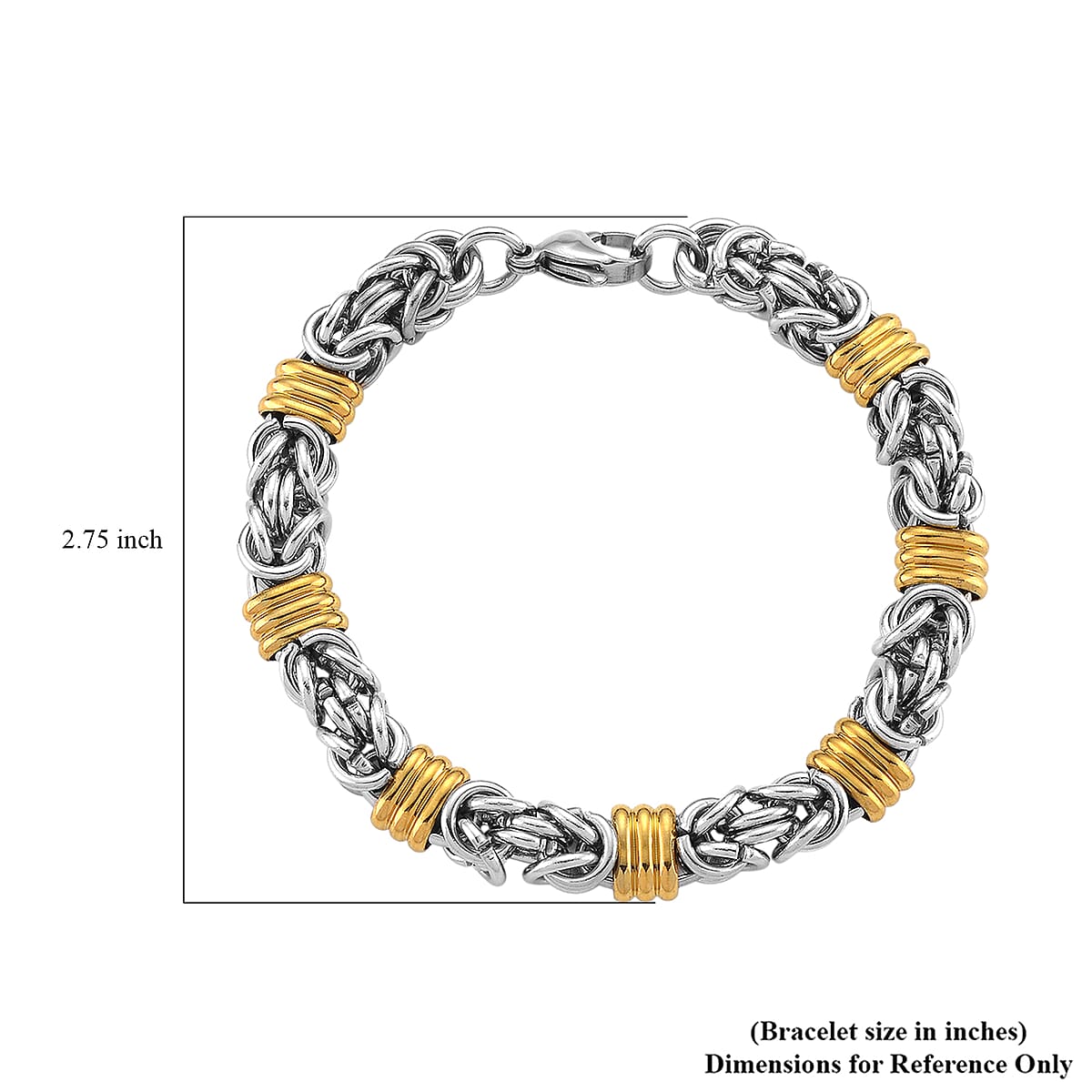 EverTrue Fashionable Two-Tone Byzantine Chain Bracelet in ION Plated YG and Stainless Steel (8.00 In) image number 4
