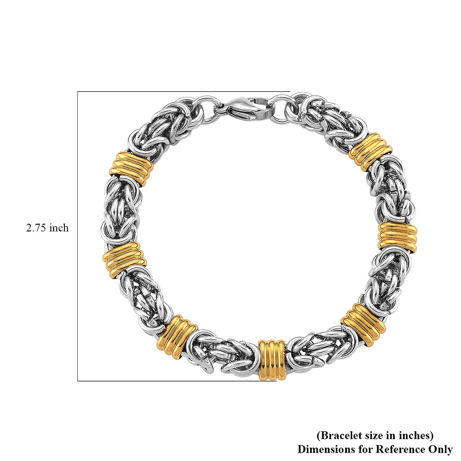 EverTrue Fashionable Two-Tone Byzantine Chain Bracelet in ION Plated YG and Stainless Steel (8.00-9.5In)