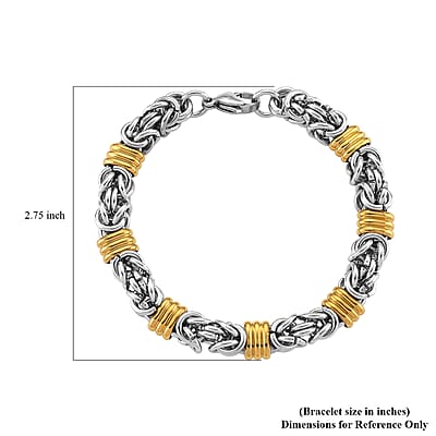 EverTrue Fashionable Two-Tone Byzantine Chain Bracelet in ION Plated YG and Stainless Steel (8.00-9.5In)