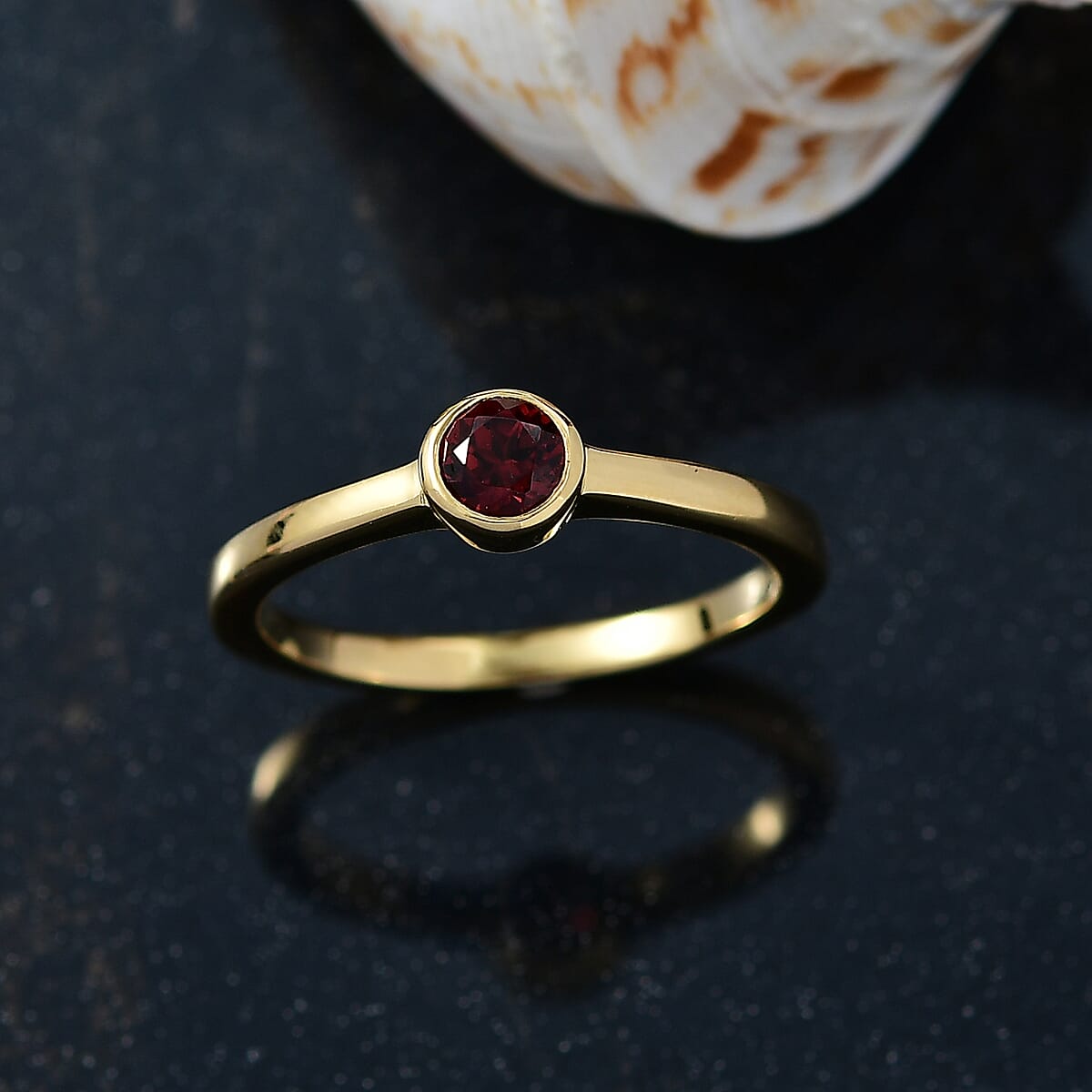 D'Joy Poke Free Mozambique Garnet 0.35 ctw Solitaire Ring in 18K Vermeil Yellow Gold Over Sterling Silver (Size 6.0) image number 1