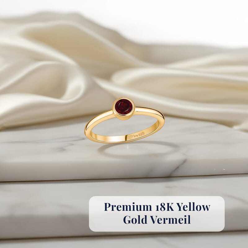 D'Joy Poke Free Mozambique Garnet 0.35 ctw Solitaire Ring in 18K Vermeil Yellow Gold Over Sterling Silver (Size 6.0)