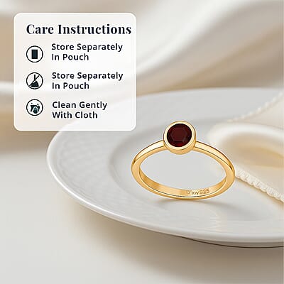 D'Joy Poke Free Mozambique Garnet 0.35 ctw Solitaire Ring in 18K Vermeil Yellow Gold Over Sterling Silver (Size 6.0)