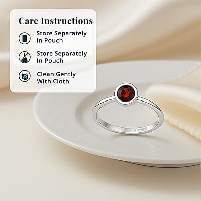 D'Joy Poke Free Mozambique Garnet 0.35 ctw Solitaire Ring in Rhodium Over Sterling Silver (Size 10.0)