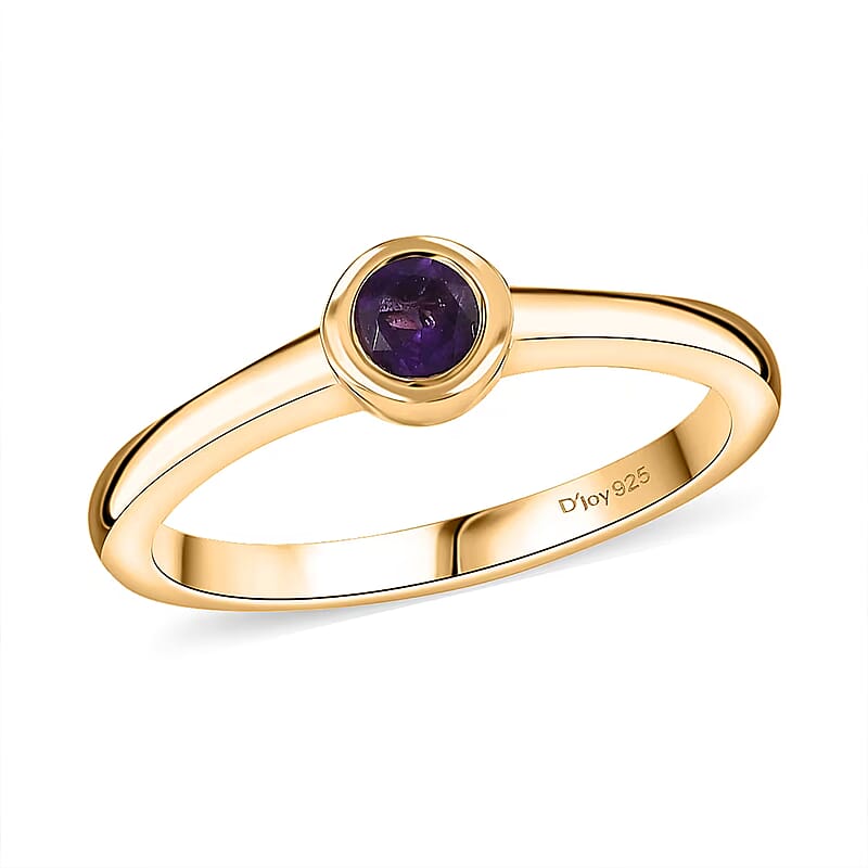 D'Joy Poke Free African Amethyst 0.25 ctw Solitaire Ring in 18K Vermeil Yellow Gold Over Sterling Silver (Size 10.0)