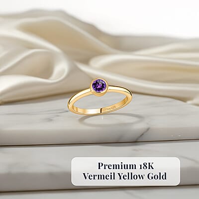 D'Joy Poke Free African Amethyst 0.25 ctw Solitaire Ring in 18K Vermeil Yellow Gold Over Sterling Silver (Size 10.0)