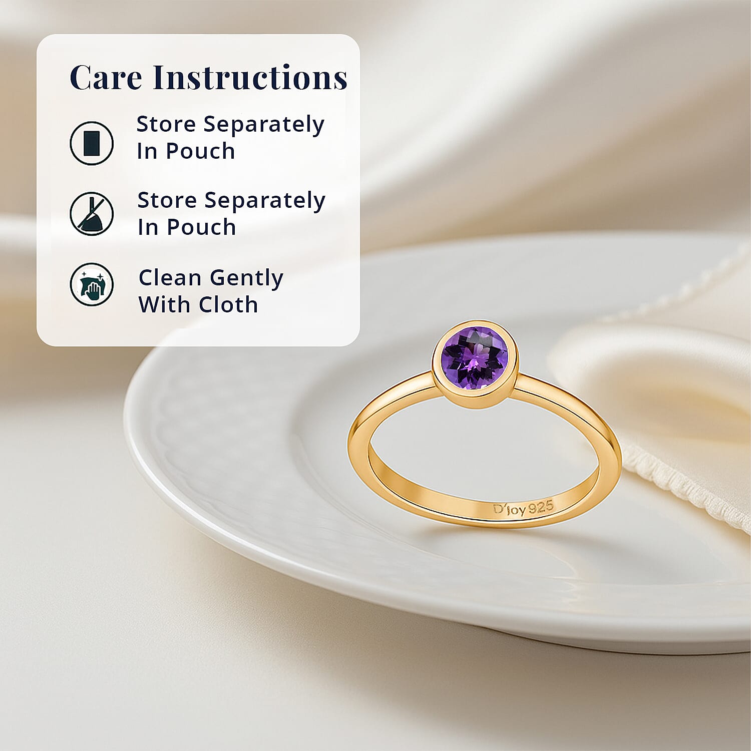 D'Joy Poke Free African Amethyst 0.25 ctw Solitaire Ring in 18K Vermeil Yellow Gold Over Sterling Silver (Size 10.0)