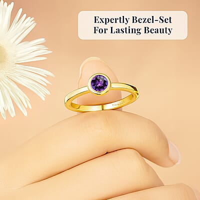 D'Joy Poke Free African Amethyst 0.25 ctw Solitaire Ring in 18K Vermeil Yellow Gold Over Sterling Silver (Size 10.0)