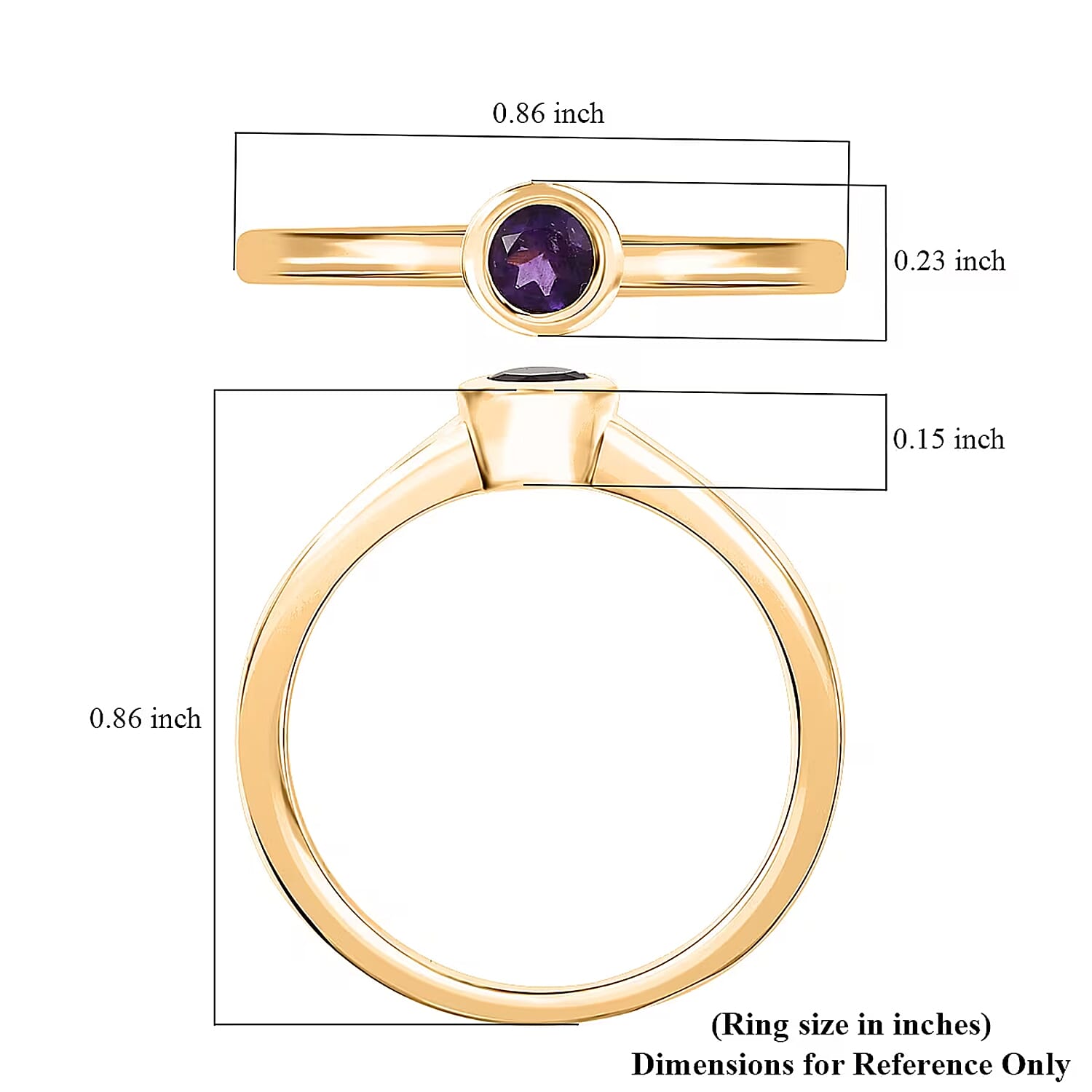 D'Joy Poke Free African Amethyst 0.25 ctw Solitaire Ring in 18K Vermeil Yellow Gold Over Sterling Silver (Size 10.0)