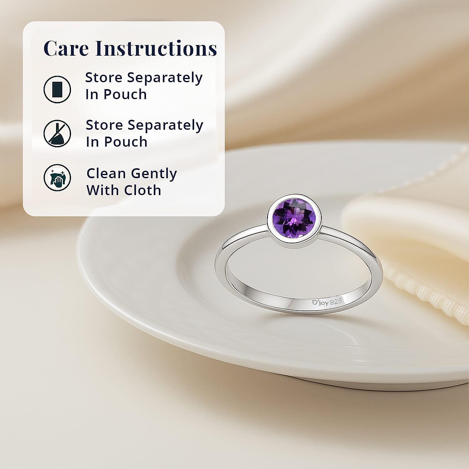 D'Joy Poke Free African Amethyst 0.25 ctw Solitaire Ring in Rhodium Over Sterling Silver (Size 10.0)