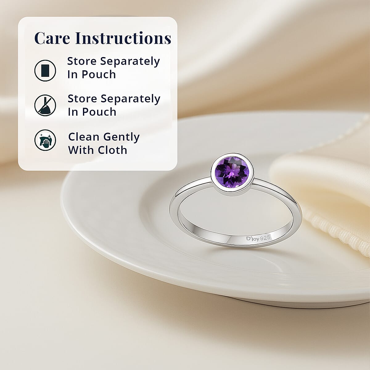 D'Joy Poke Free African Amethyst 0.25 ctw Solitaire Ring in Rhodium Over Sterling Silver (Size 10.0) image number 4