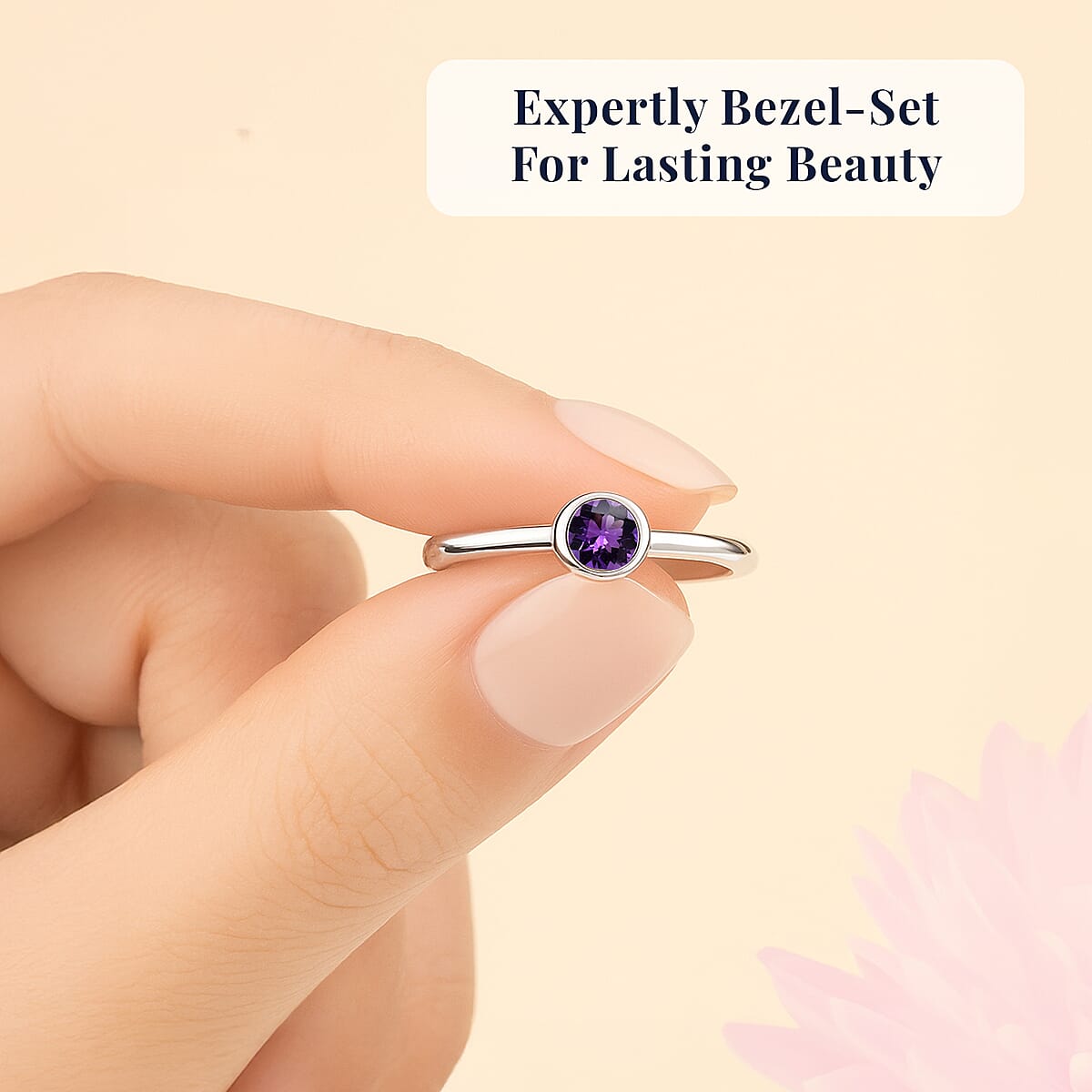 D'Joy Poke Free African Amethyst 0.25 ctw Solitaire Ring in Rhodium Over Sterling Silver (Size 10.0) image number 5