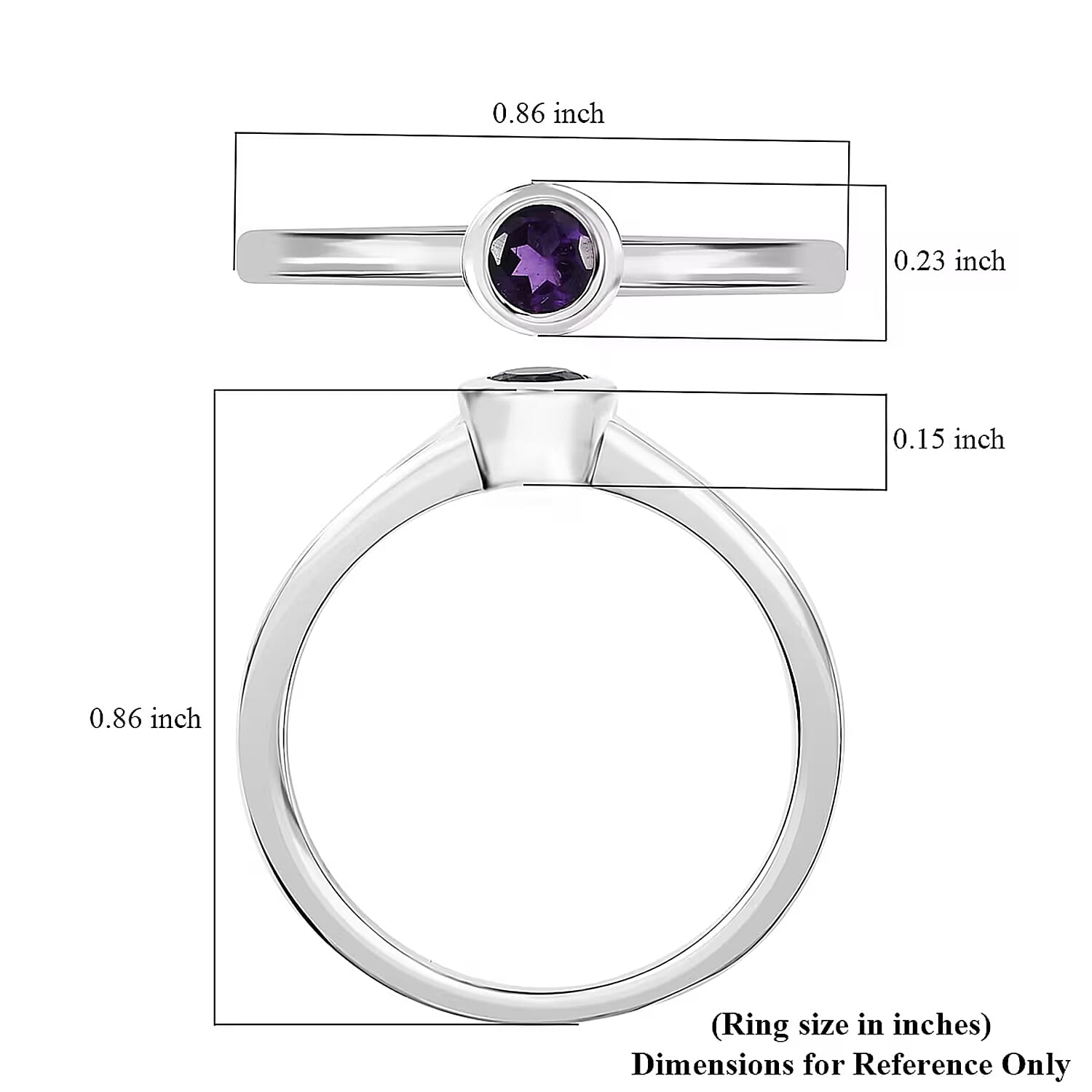 D'Joy Poke Free African Amethyst 0.25 ctw Solitaire Ring in Rhodium Over Sterling Silver (Size 10.0)