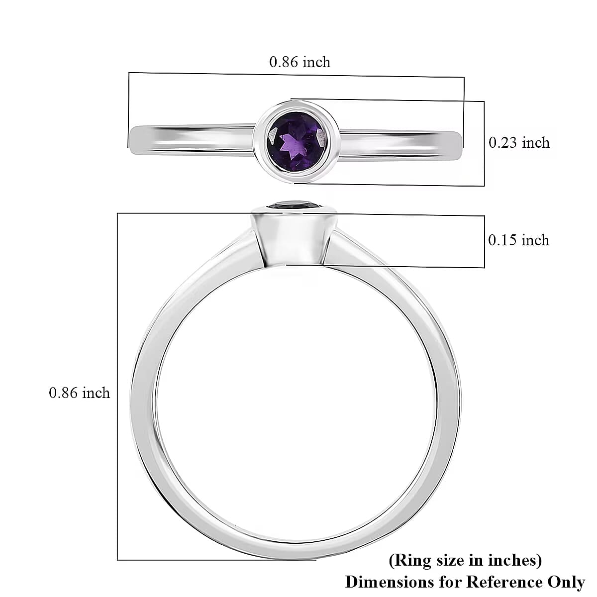 D'Joy Poke Free African Amethyst 0.25 ctw Solitaire Ring in Rhodium Over Sterling Silver (Size 8.0) image number 6
