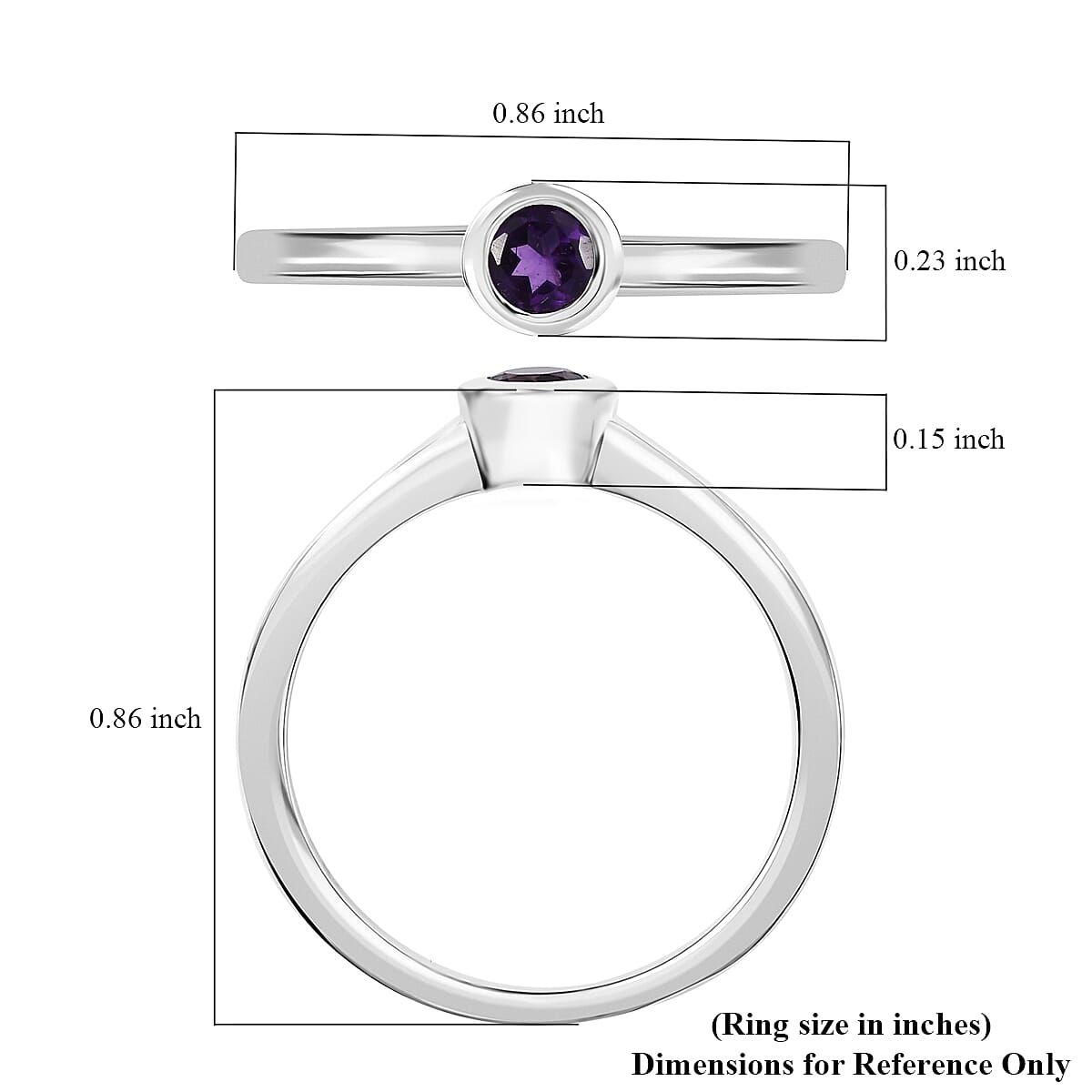 D'Joy Poke Free African Amethyst 0.25 ctw Solitaire Ring in Rhodium Over Sterling Silver (Size 9.0) image number 5