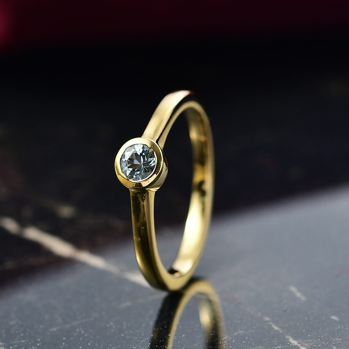D'Joy Poke Free Premium Mangoro Aquamarine 0.25 ctw Solitaire Ring in 18K Vermeil Yellow Gold Over Sterling Silver (Size 6.0) image number 1