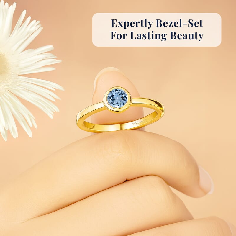 D'Joy Mangoro Aquamarine Solitaire Ring in 18K Vermeil YG Over Sterling Silver 0.25 ctw (Size 6.0)