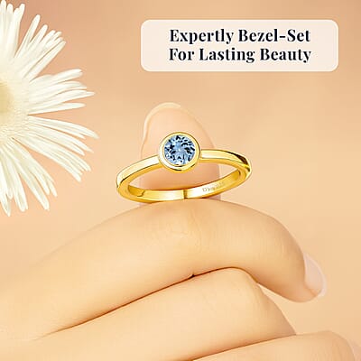 D'Joy Mangoro Aquamarine Solitaire Ring in 18K Vermeil YG Over Sterling Silver 0.25 ctw (Size 8.0)