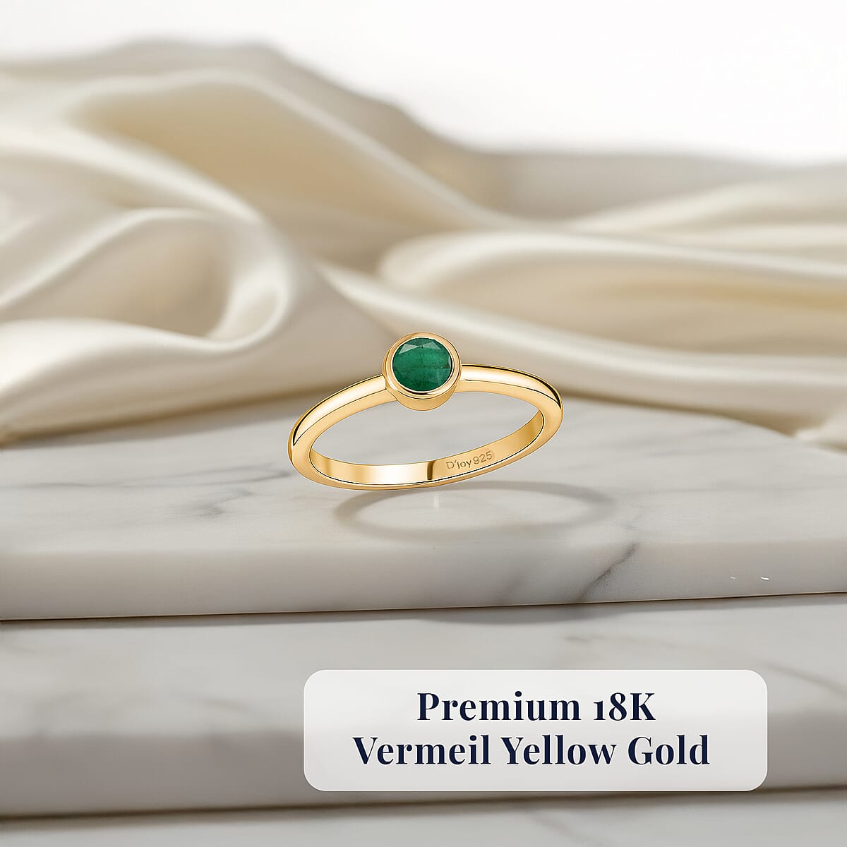 D'Joy Poke Free Kagem Zambian Emerald 0.25 ctw Solitaire Ring in 18K Vermeil Yellow Gold Over Sterling Silver (Size 8.0) image number 2
