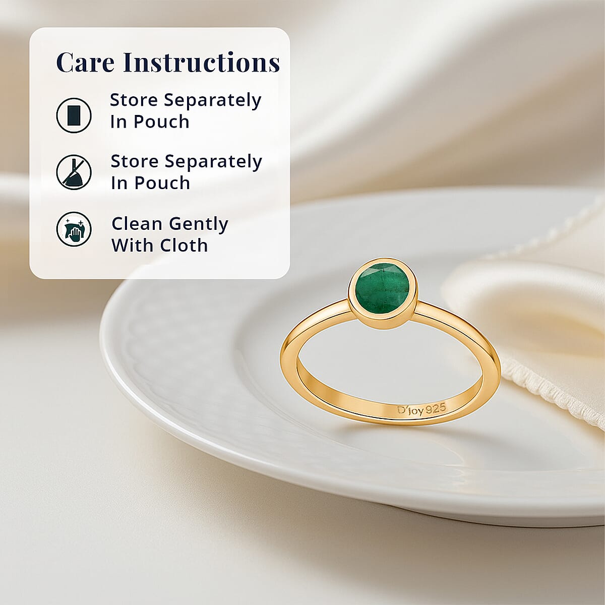 D'Joy Poke Free Kagem Zambian Emerald 0.25 ctw Solitaire Ring in 18K Vermeil Yellow Gold Over Sterling Silver (Size 8.0) image number 4