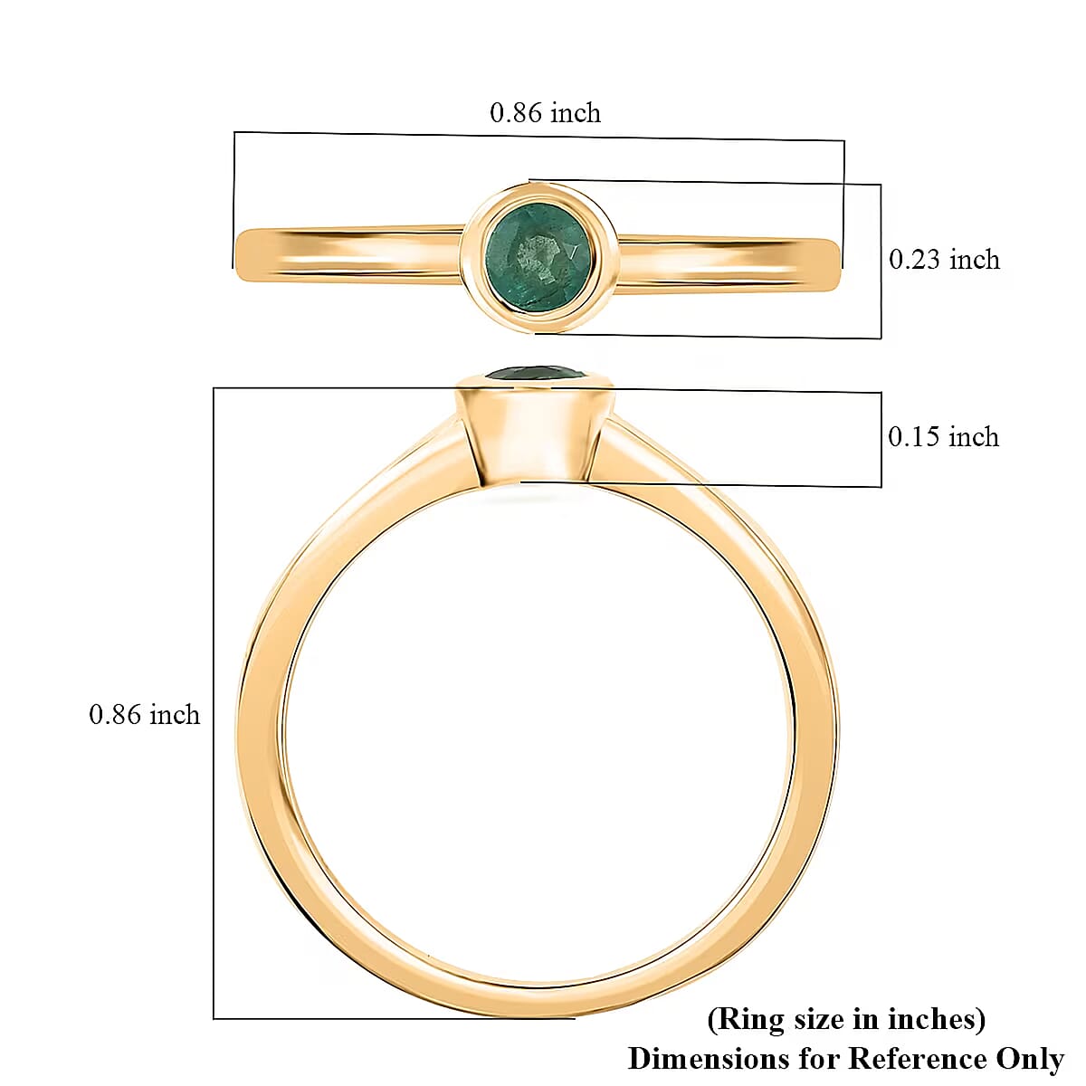 D'Joy Poke Free Kagem Zambian Emerald 0.25 ctw Solitaire Ring in 18K Vermeil Yellow Gold Over Sterling Silver (Size 8.0) image number 6