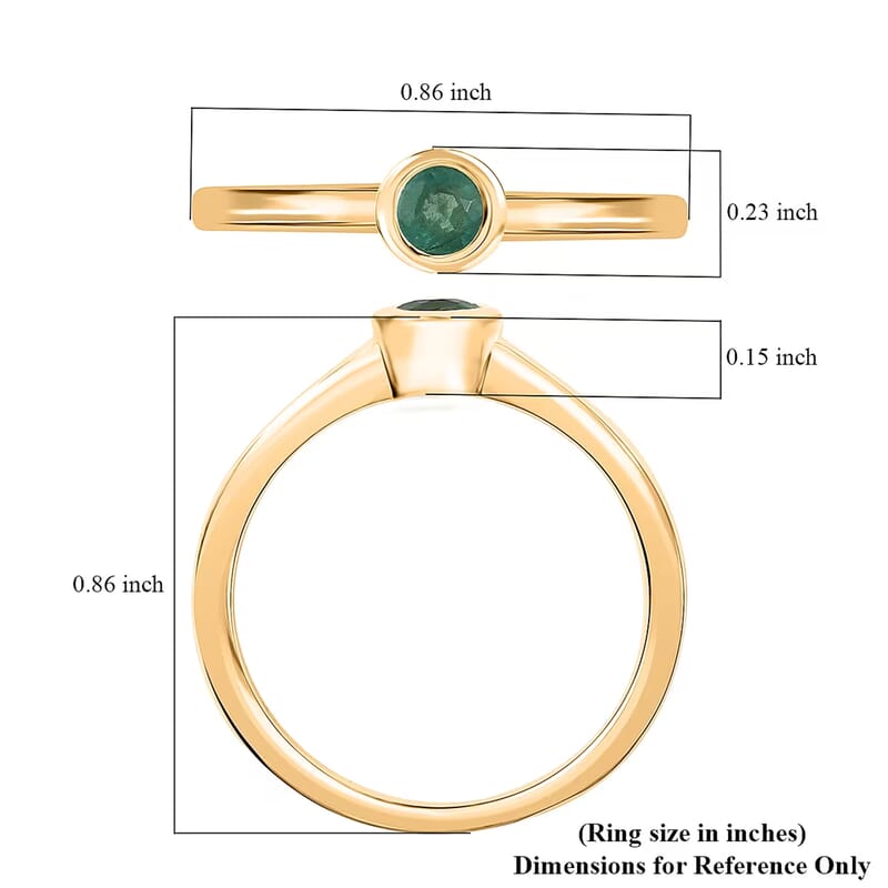 D'Joy Poke Free Kagem Zambian Emerald 0.25 ctw Solitaire Ring in 18K Vermeil Yellow Gold Over Sterling Silver (Size 8.0)