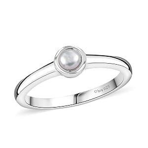 D'Joy Poke Free Freshwater Pearl Solitaire Ring in Rhodium Over Sterling Silver (Size 8.0)