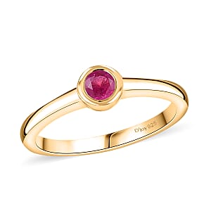 D'Joy Poke Free Niassa Ruby (FF) 10.0) 0.35 ctw Solitaire Ring in 18K Vermeil Yellow Gold Over Sterling Silver (Size 10.0)