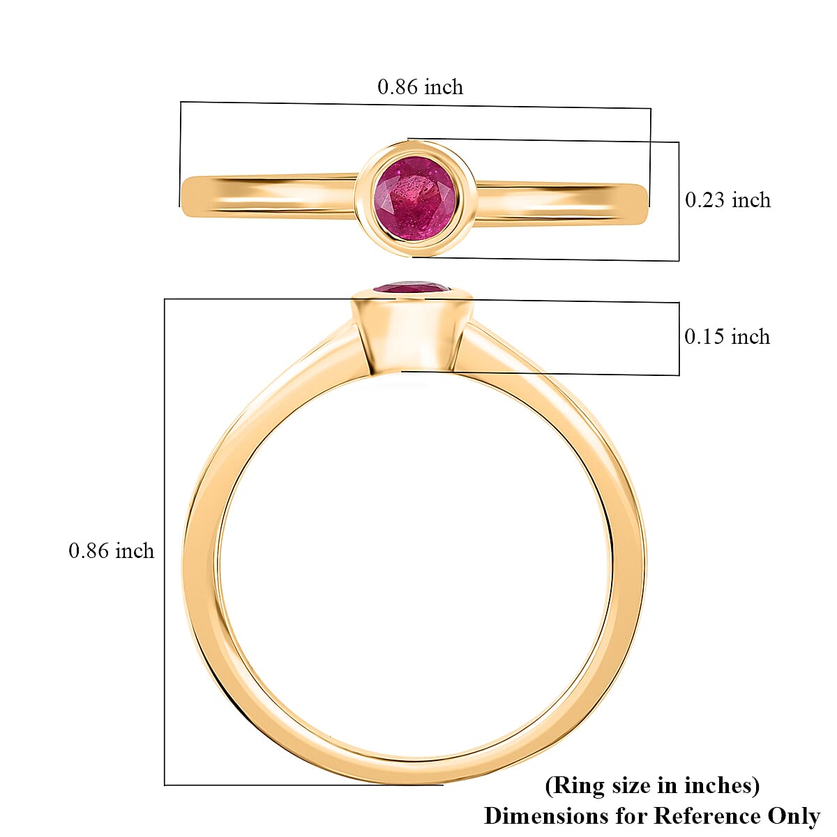 D'Joy Poke Free Niassa Ruby (FF) 10.0) 0.35 ctw Solitaire Ring in 18K Vermeil Yellow Gold Over Sterling Silver (Size 10.0) image number 5
