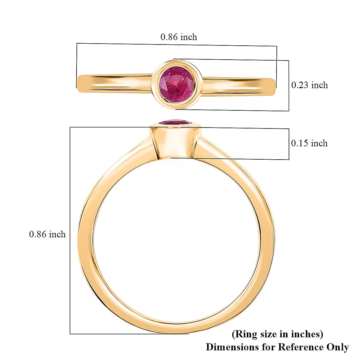 D'Joy Poke Free Niassa Ruby (FF) 10.0) 0.35 ctw Solitaire Ring in 18K Vermeil Yellow Gold Over Sterling Silver (Size 10.0) image number 6