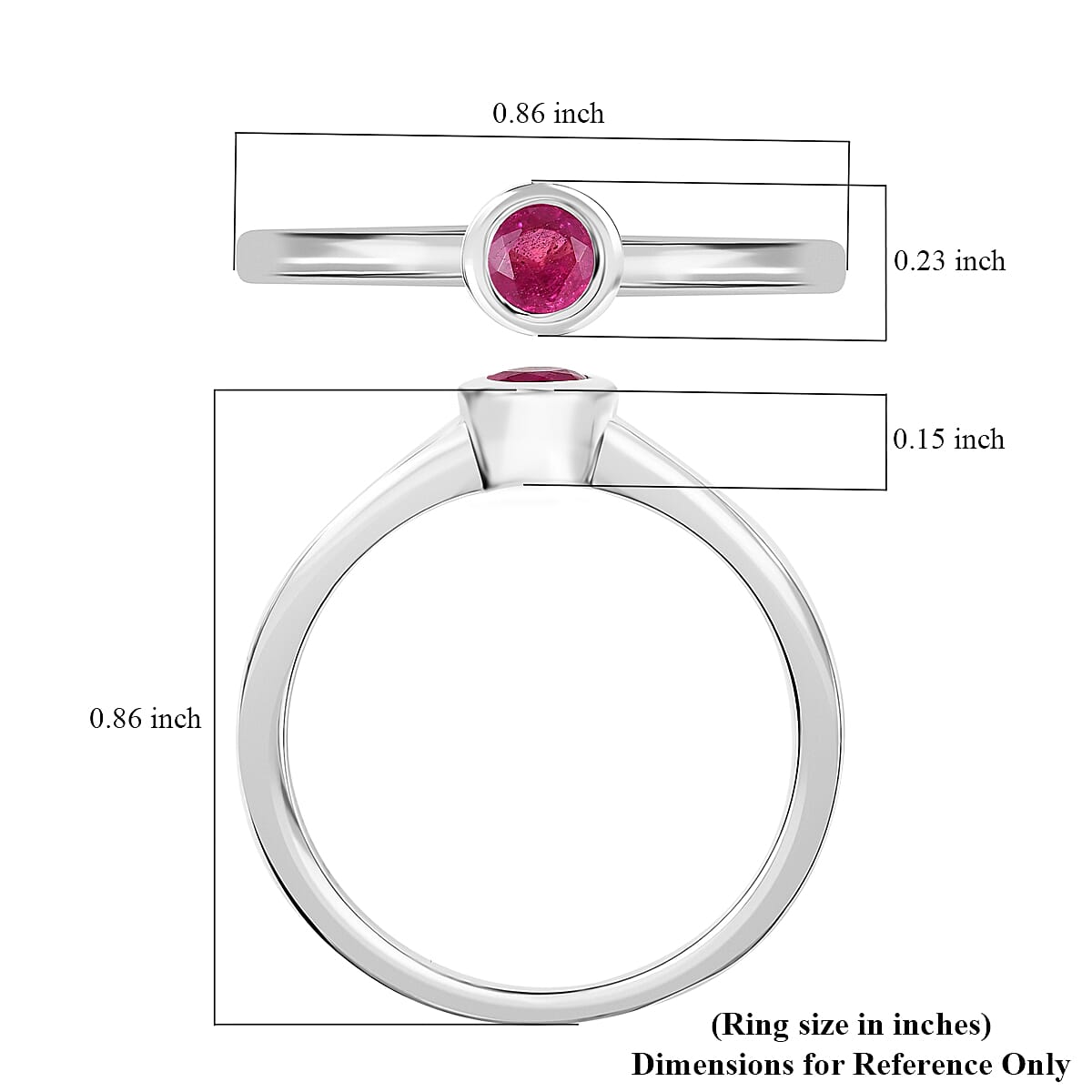 D'Joy Poke Free Niassa Ruby (FF) 9.0) 0.35 ctw Solitaire Ring in Rhodium Over Sterling Silver (Size 10.0) image number 5