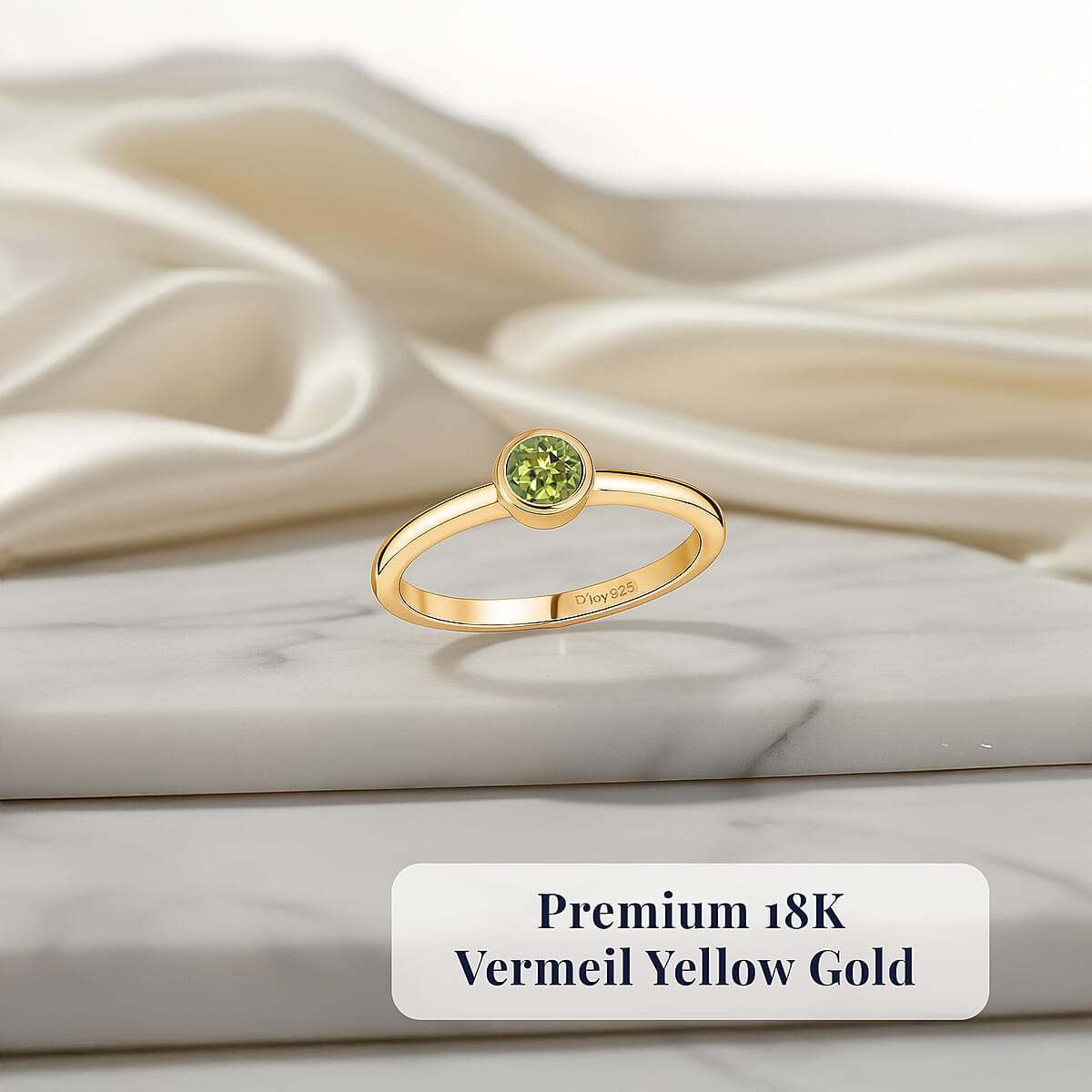 D'Joy Poke Free Peridot 0.30 ctw Solitaire Ring in 18K Vermeil Yellow Gold Over Sterling Silver (Size 10.0) image number 2
