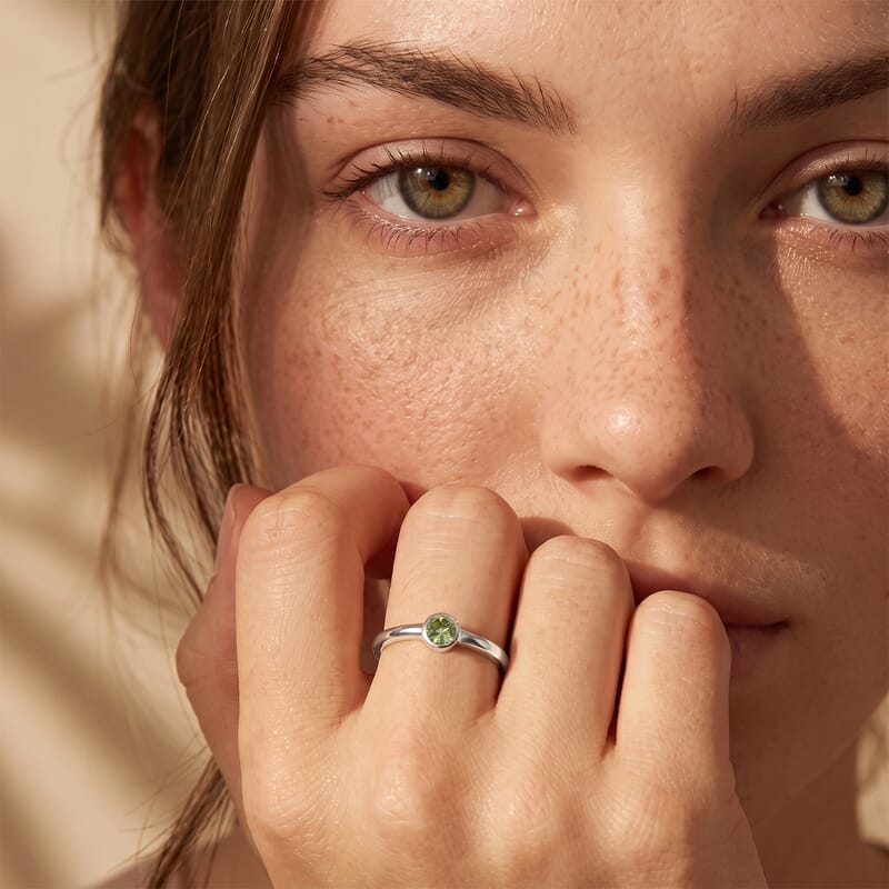 D'Joy Hebei Peridot Poke Free Solitaire Ring in Rhodium Over Sterling Silver 0.30 ctw (Size 9.0)