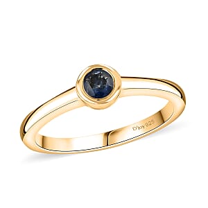 D'Joy Poke Free Ceylon Blue Sapphire 0.30 ctw Solitaire Ring in 18K Vermeil Yellow Gold Over Sterling Silver (Size 10.0)