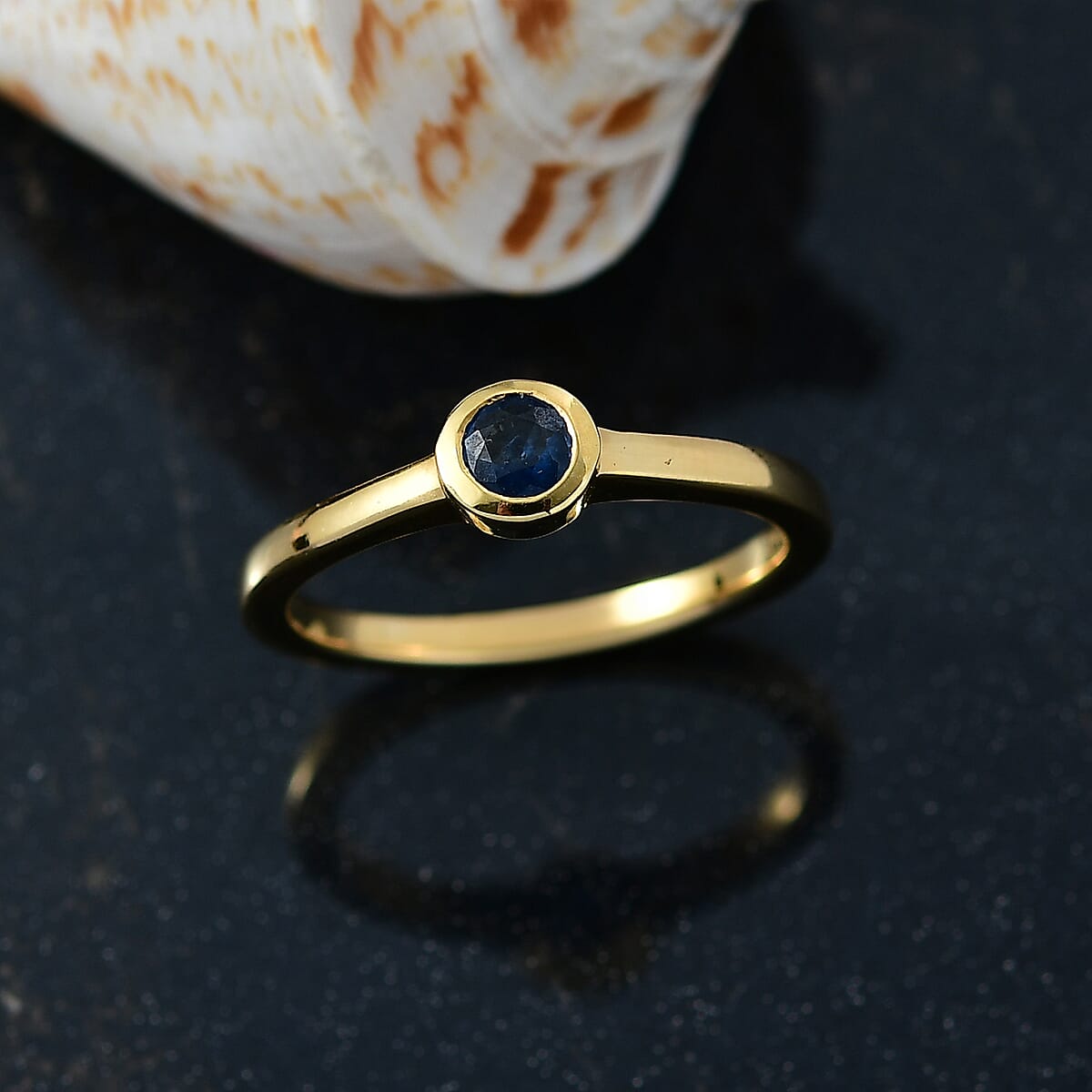 D'Joy Poke Free Ceylon Blue Sapphire 0.30 ctw Solitaire Ring in 18K Vermeil Yellow Gold Over Sterling Silver (Size 10.0) image number 1