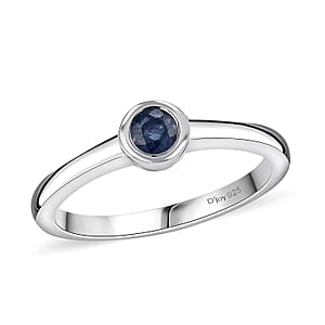 D'Joy Poke Free Ceylon Blue Sapphire 0.30 ctw Solitaire Ring in Rhodium Over Sterling Silver (Size 7.0)