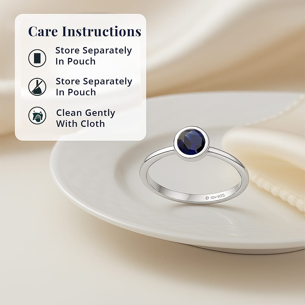 D'Joy Poke Free Ceylon Blue Sapphire 0.30 ctw Solitaire Ring in Rhodium Over Sterling Silver (Size 7.0) image number 3