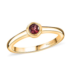 D'Joy Poke Free Pink Tourmaline 0.25 ctw Solitaire Ring in 18K Vermeil Yellow Gold Over Sterling Silver (Size 10.0)