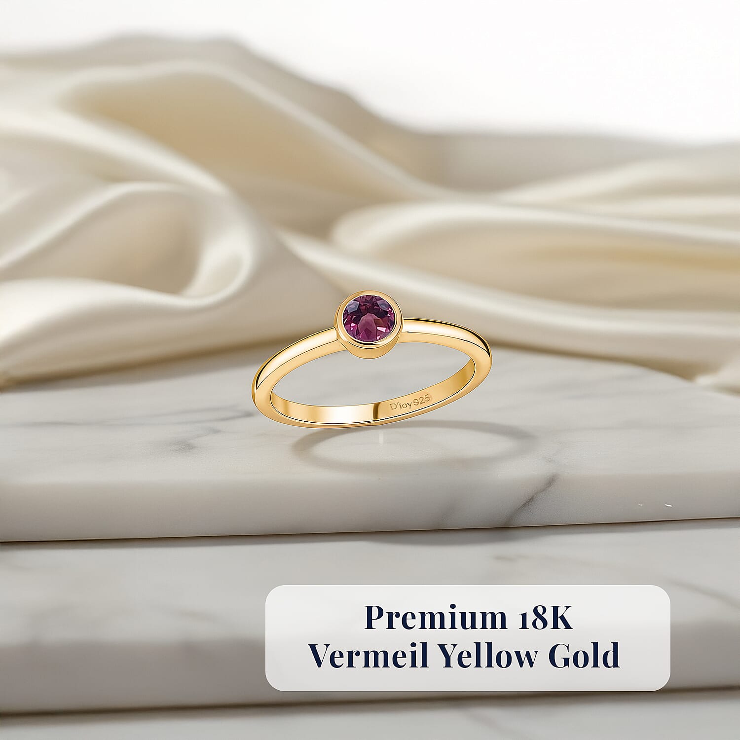 D'Joy Morro Redondo Pink Tourmaline Poke Free Solitaire Ring in 18K Vermeil YG Over Sterling Silver 0.25 ctw (Size 10.0)