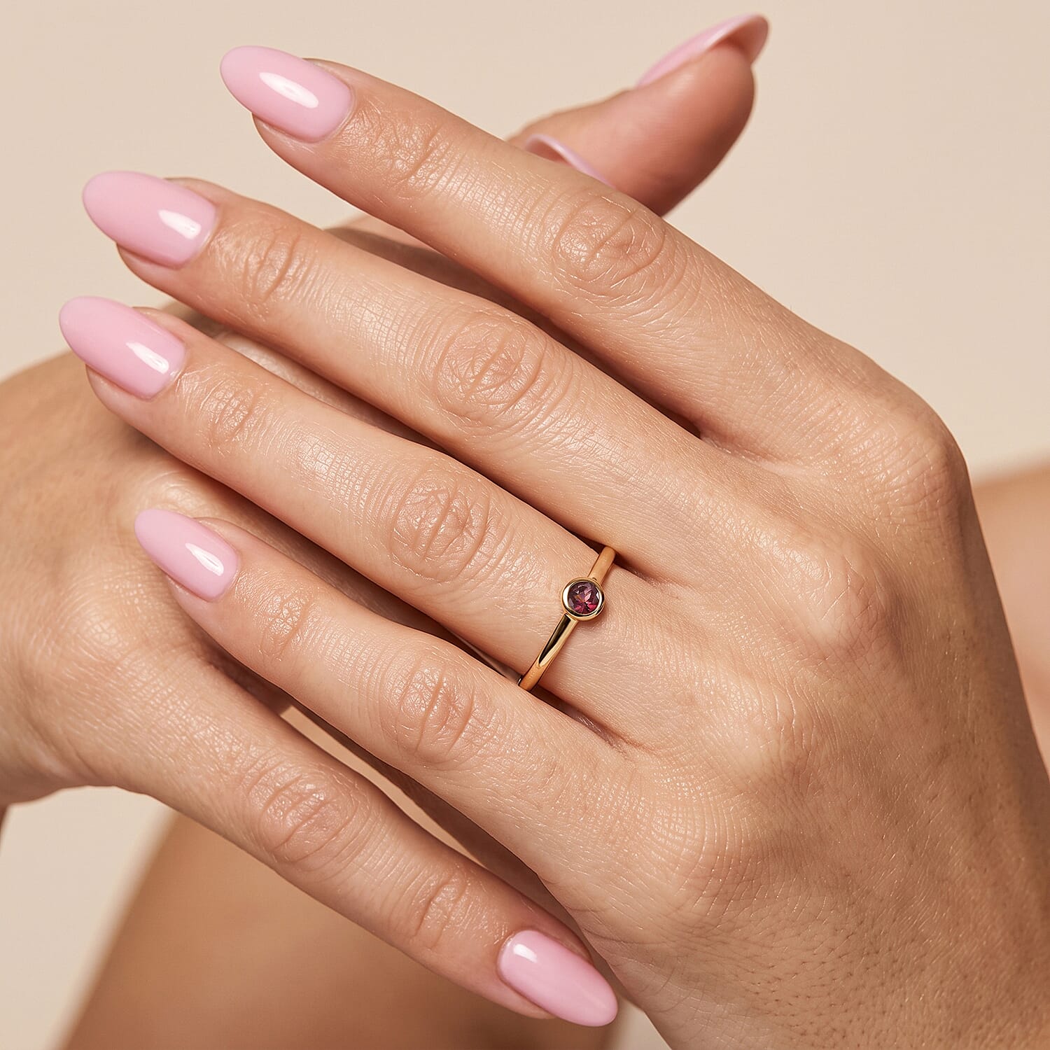 D'Joy Morro Redondo Pink Tourmaline Poke Free Solitaire Ring in 18K Vermeil YG Over Sterling Silver 0.25 ctw (Size 10.0)