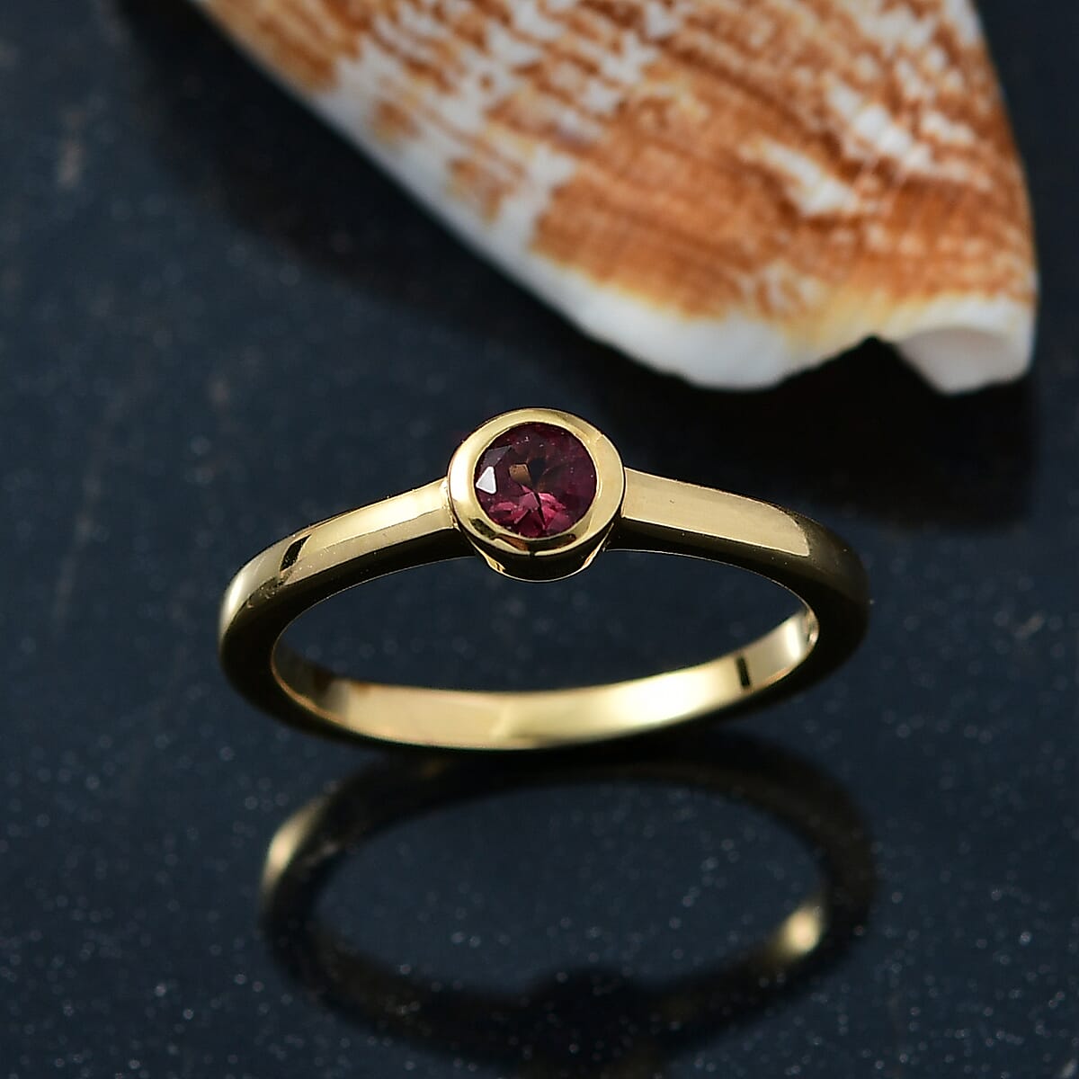 D'Joy Poke Free Pink Tourmaline 0.25 ctw Solitaire Ring in 18K Vermeil Yellow Gold Over Sterling Silver (Size 7.0) image number 1