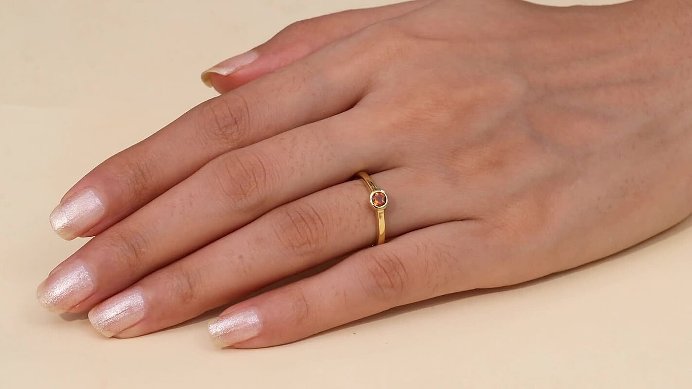 D'Joy Mozambique Garnet Solitaire Ring in 18K Vermeil YG Over Sterling Silver (Size 10.0) 0.35 ctw