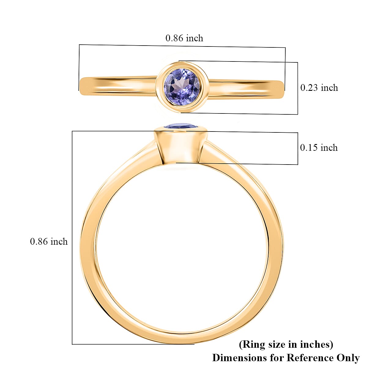 D'Joy Poke Free Tanzanite 0.25 ctw Solitaire Ring in 18K Vermeil Yellow Gold Over Sterling Silver (Size 10.0) image number 5