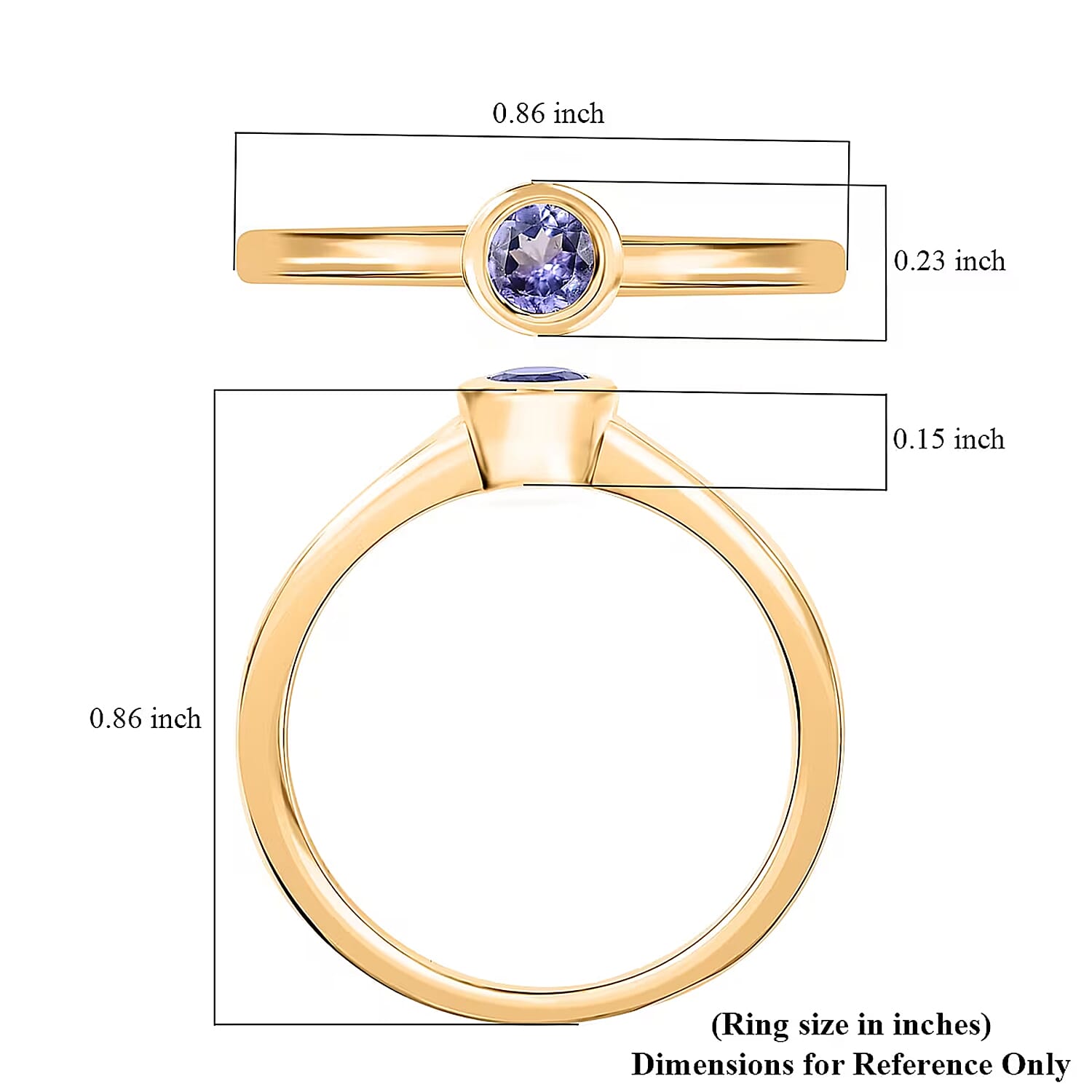 Doorbuster D'Joy Poke Free Tanzanite 0.25 ctw Solitaire Ring in 18K Vermeil Yellow Gold Over Sterling Silver (Size 10.0)