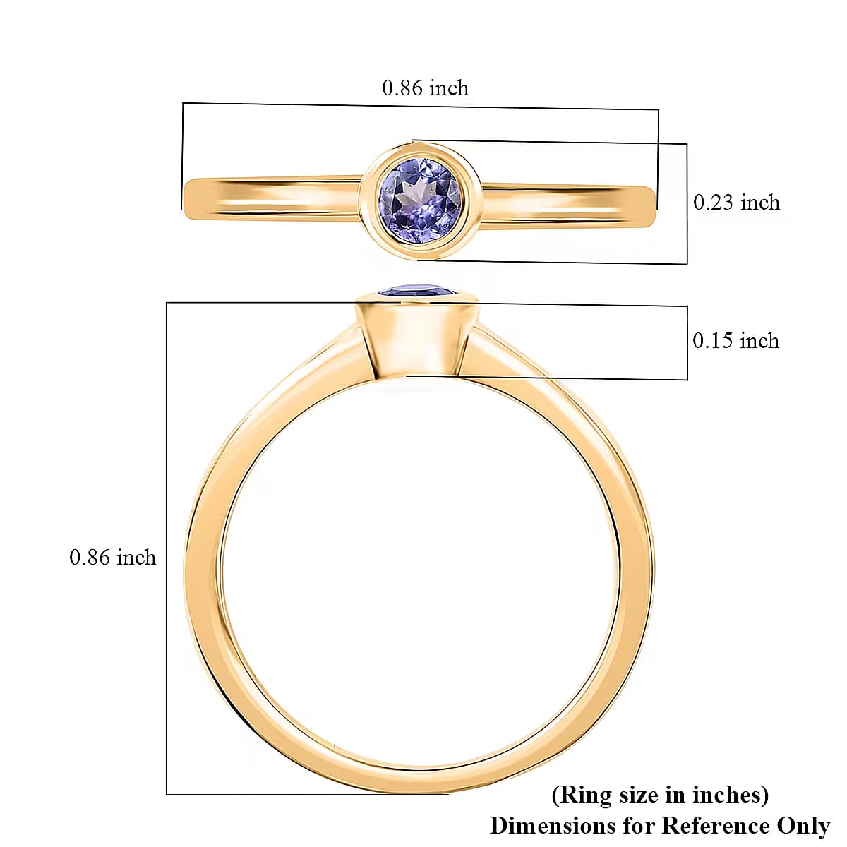 D'Joy Poke Free Tanzanite 0.25 ctw Solitaire Ring in 18K Vermeil Yellow Gold Over Sterling Silver (Size 10.0) image number 6