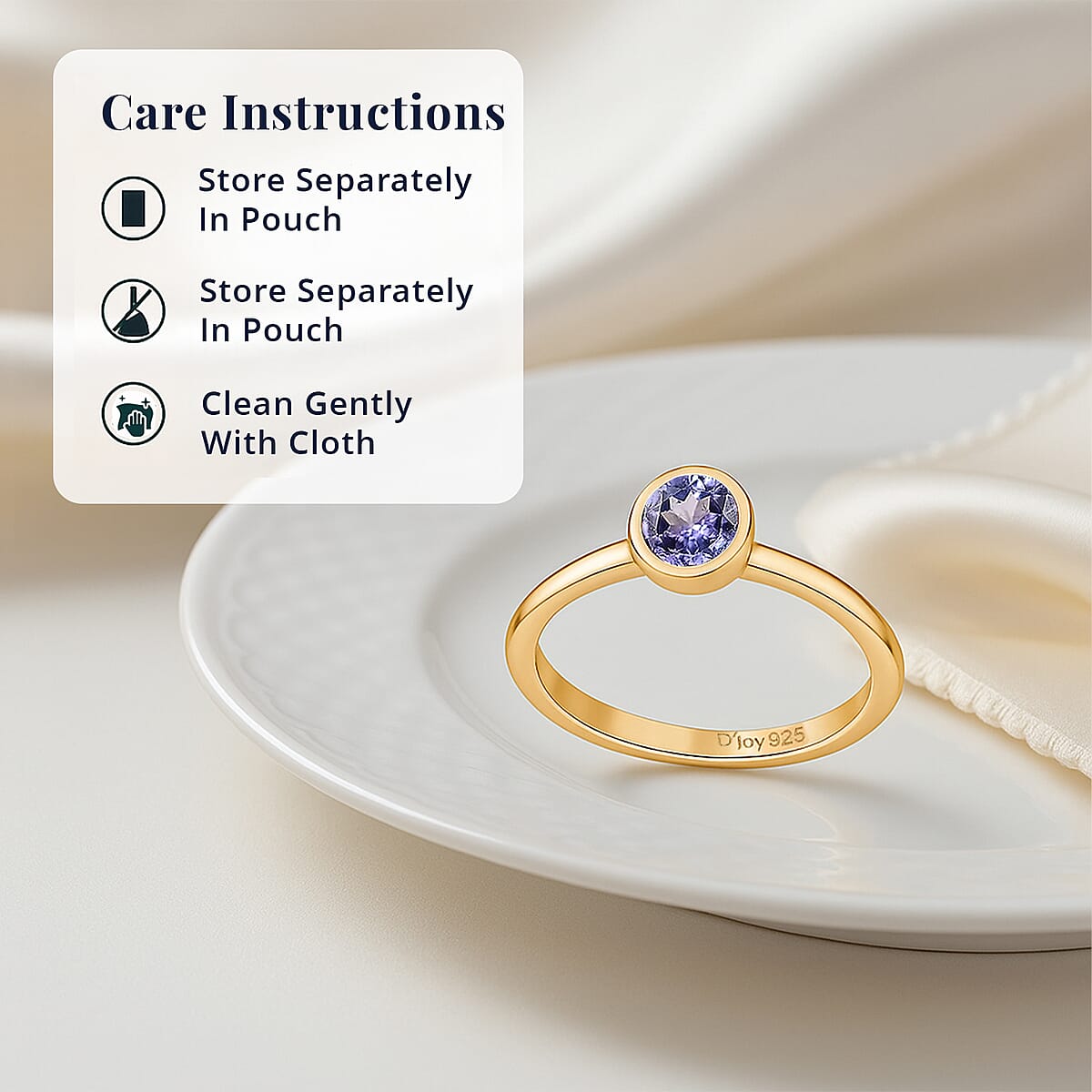 D'Joy Poke Free Tanzanite 0.25 ctw Solitaire Ring in 18K Vermeil Yellow Gold Over Sterling Silver (Size 6.0) image number 4