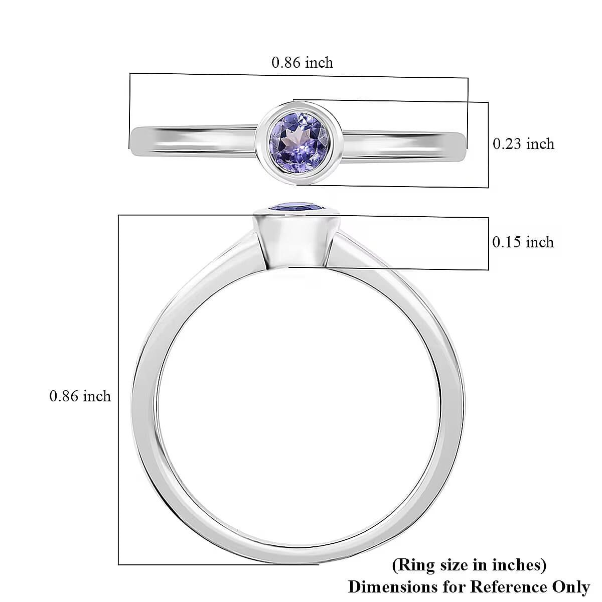 D'Joy Poke Free Tanzanite 0.25 ctw Solitaire Ring in Rhodium Over Sterling Silver (Size 10.0) image number 6